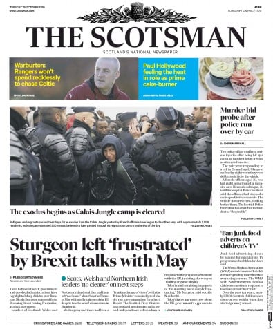 The Scotsman Newspaper Front Page for 25 October 2016