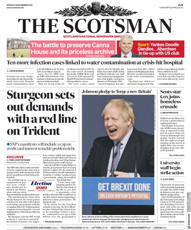 The Scotsman Newspaper Front Page for 25 November 2019