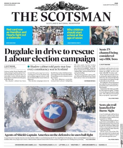 The Scotsman Newspaper Front Page for 25 January 2016