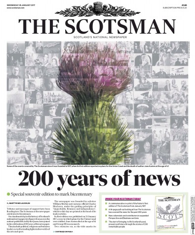 The Scotsman Newspaper Front Page for 25 January 2017