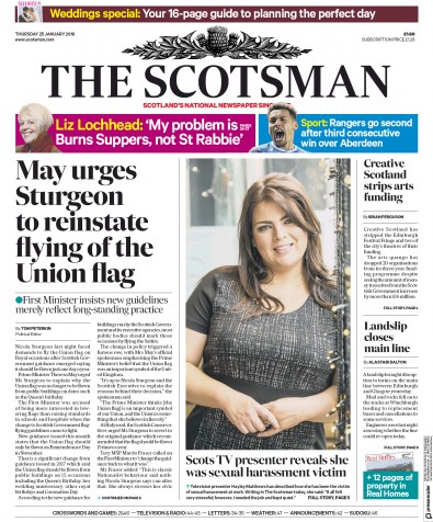 The Scotsman Newspaper Front Page for 25 January 2018