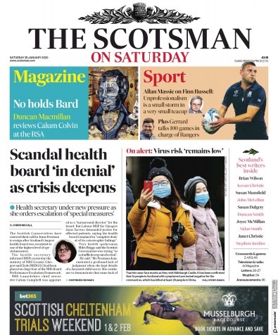 The Scotsman Newspaper Front Page for 25 January 2020