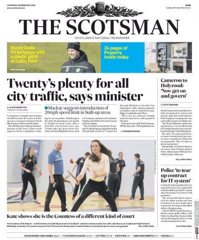 The Scotsman Newspaper Front Page for 25 February 2016