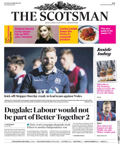 The Scotsman Newspaper Front Page for 25 February 2017