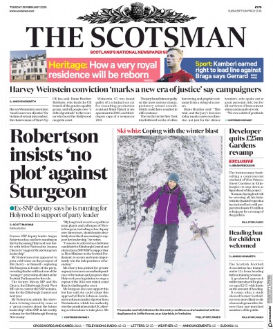 The Scotsman Newspaper Front Page for 25 February 2020