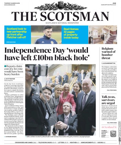 The Scotsman Newspaper Front Page for 25 March 2016