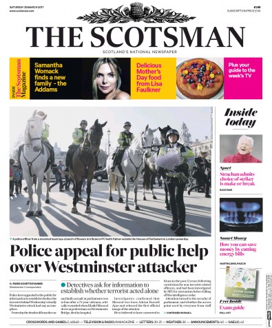 The Scotsman Newspaper Front Page for 25 March 2017