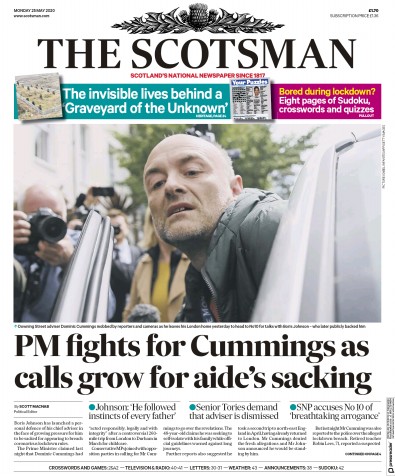 The Scotsman Newspaper Front Page for 25 May 2020