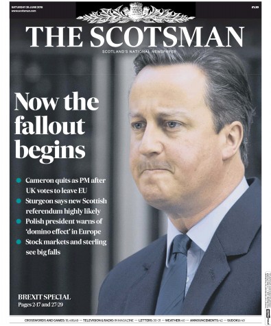 The Scotsman Newspaper Front Page for 25 June 2016