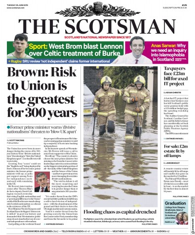 The Scotsman Newspaper Front Page for 25 June 2019