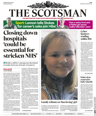The Scotsman (UK) Newspaper Front Page for 25 July 2017