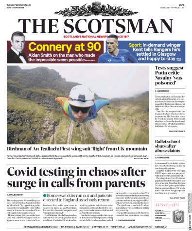 The Scotsman Newspaper Front Page for 25 August 2020