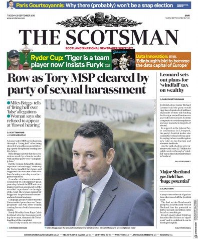 The Scotsman Newspaper Front Page for 25 September 2018