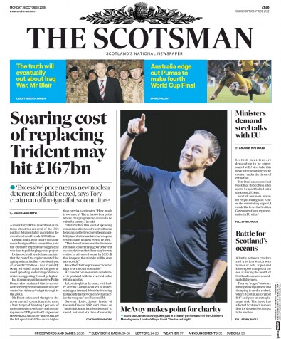 The Scotsman Newspaper Front Page for 26 October 2015