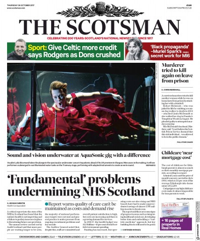 The Scotsman Newspaper Front Page for 26 October 2017