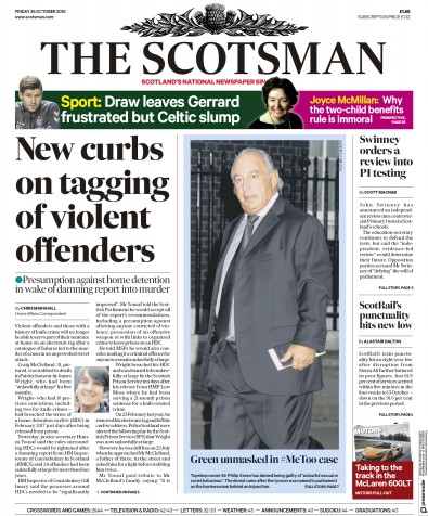 The Scotsman Newspaper Front Page for 26 October 2018