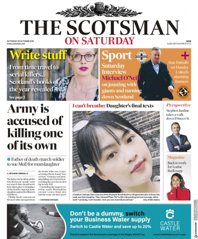 The Scotsman Newspaper Front Page for 26 October 2019