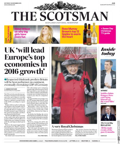 The Scotsman Newspaper Front Page for 26 December 2015