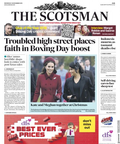 The Scotsman (UK) Newspaper Front Page for 26 December 2018