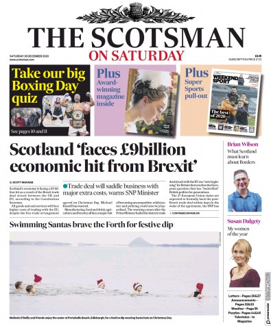 The Scotsman Newspaper Front Page for 26 December 2020