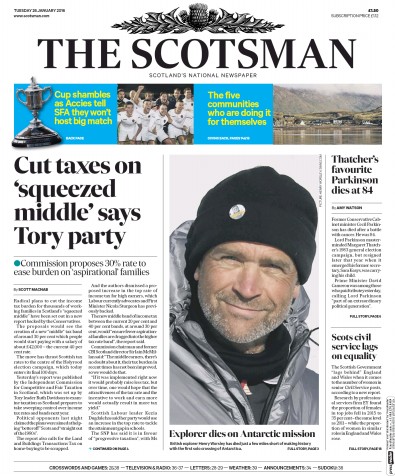 The Scotsman Newspaper Front Page for 26 January 2016