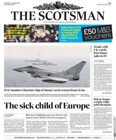 The Scotsman Newspaper Front Page for 26 January 2017