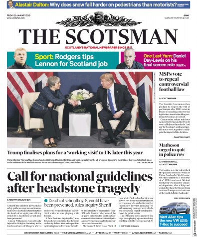 The Scotsman Newspaper Front Page for 26 January 2018