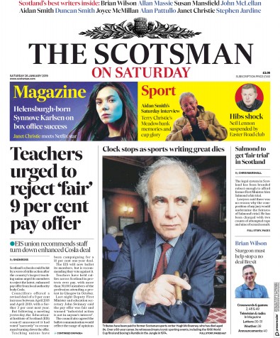 The Scotsman Newspaper Front Page for 26 January 2019