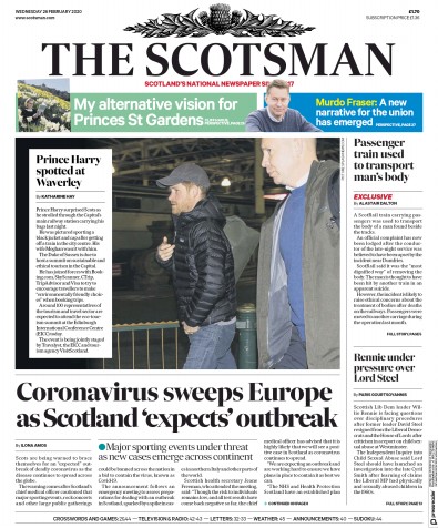 The Scotsman (UK) Newspaper Front Page for 26 February 2020