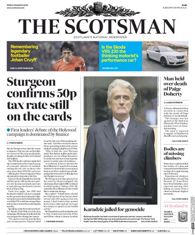 The Scotsman (UK) Newspaper Front Page for 26 March 2016