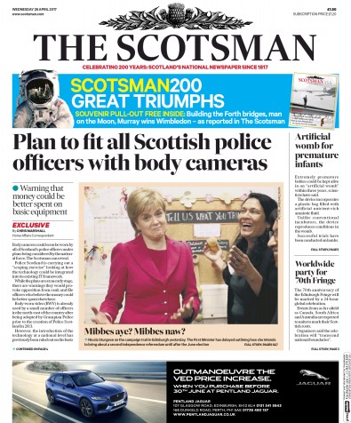 The Scotsman (UK) Newspaper Front Page for 26 April 2017