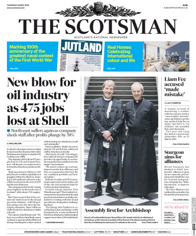 The Scotsman Newspaper Front Page for 26 May 2016