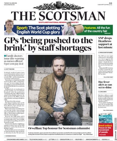 The Scotsman Newspaper Front Page for 26 June 2018