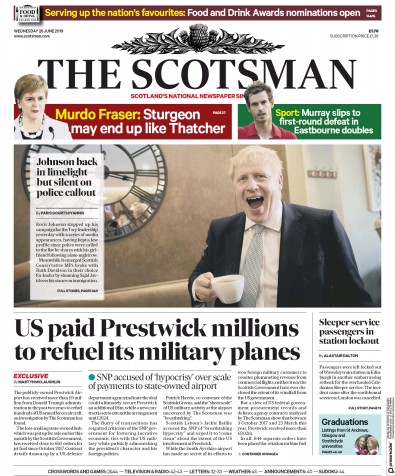 The Scotsman Newspaper Front Page for 26 June 2019