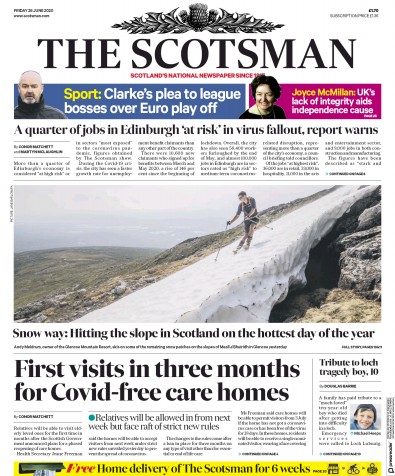 The Scotsman Newspaper Front Page for 26 June 2020