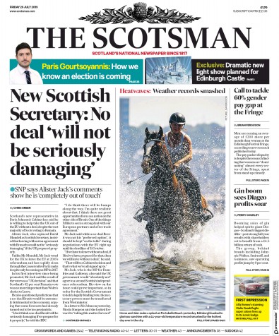 The Scotsman Newspaper Front Page for 26 July 2019