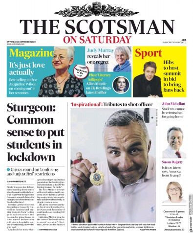 The Scotsman Newspaper Front Page for 26 September 2020