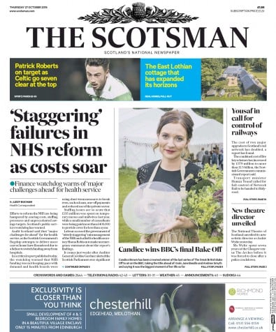 The Scotsman Newspaper Front Page for 27 October 2016