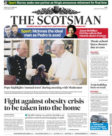 The Scotsman Newspaper Front Page for 27 October 2017