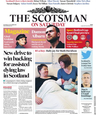 The Scotsman Newspaper Front Page for 27 October 2018
