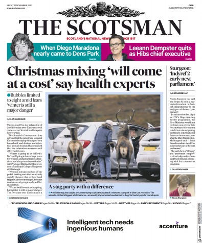 The Scotsman (UK) Newspaper Front Page for 27 November 2020