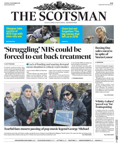The Scotsman Newspaper Front Page for 27 December 2016
