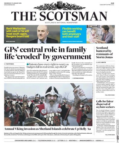 The Scotsman Newspaper Front Page for 27 January 2016