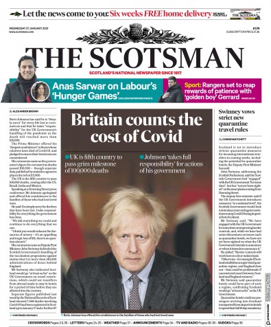 The Scotsman Newspaper Front Page for 27 January 2021