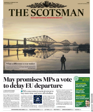 The Scotsman Newspaper Front Page for 27 February 2019