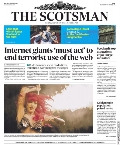 The Scotsman Newspaper Front Page for 27 March 2017