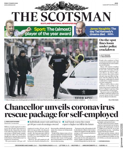 The Scotsman Newspaper Front Page for 27 March 2020