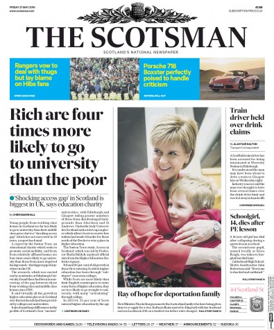 The Scotsman Newspaper Front Page for 27 May 2016