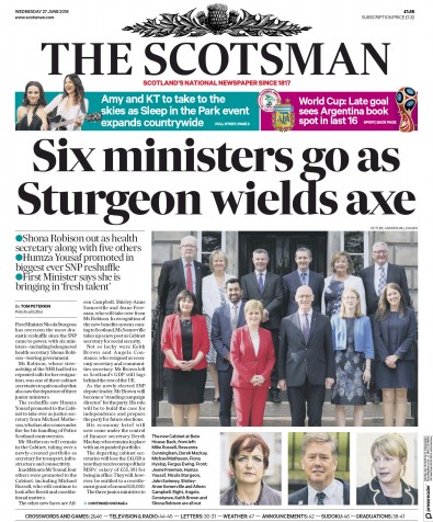 The Scotsman (UK) Newspaper Front Page for 27 June 2018