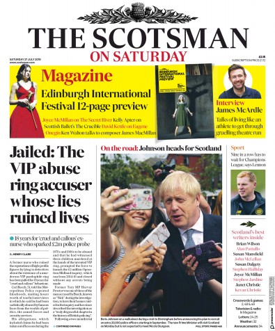 The Scotsman Newspaper Front Page for 27 July 2019